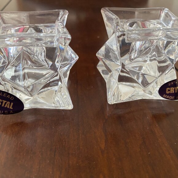 Lead Crystal Star Candlesticks from Michael C. Fina NIB - Picture 2 of 4